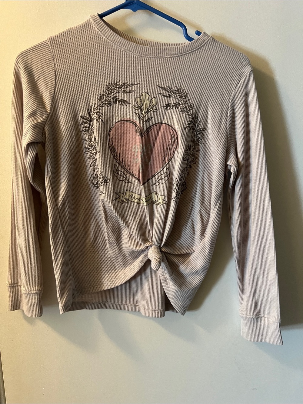 abercrombie kids Beige Waffle Knit Heart Tie-Front Sweater